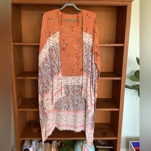 American Eagle Boho Floral Kimono Cardigan Ruana Festival Shawl One Size